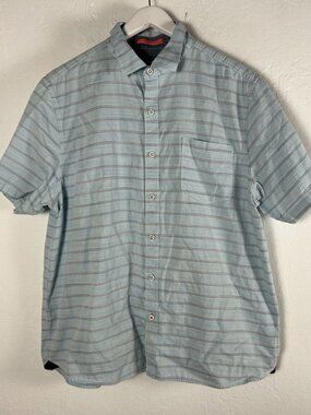 Tommy Bahama Mens Camp Shirt XL Desert Breeze Striped Light Blue Cotton Casual